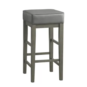 Antique Gray Bar Height Stool with Faux Leather Upholstery - Set of 2