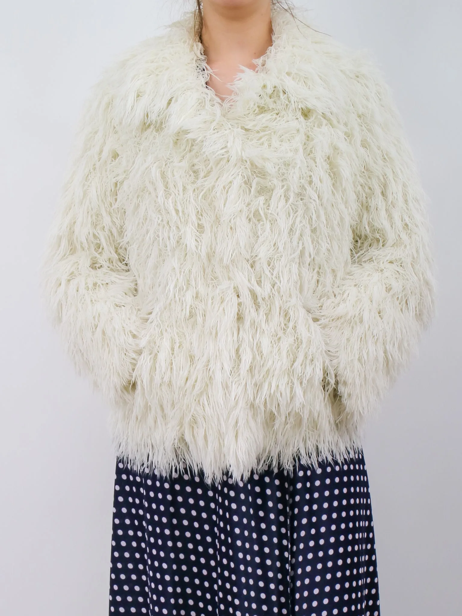 1970s Vegan Shaggy Faux Mongolian Wool Fuzzy Jacket