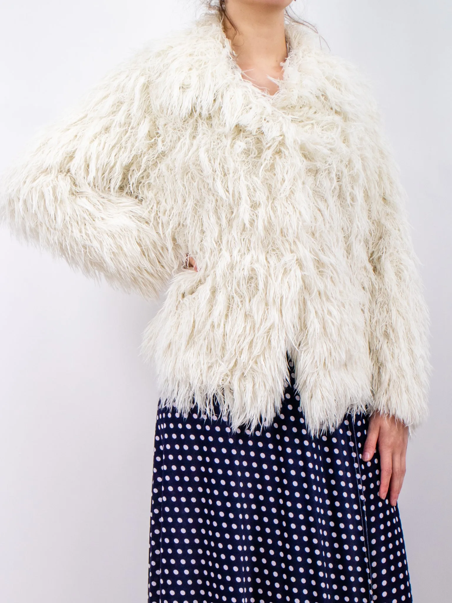 1970s Vegan Shaggy Faux Mongolian Wool Fuzzy Jacket