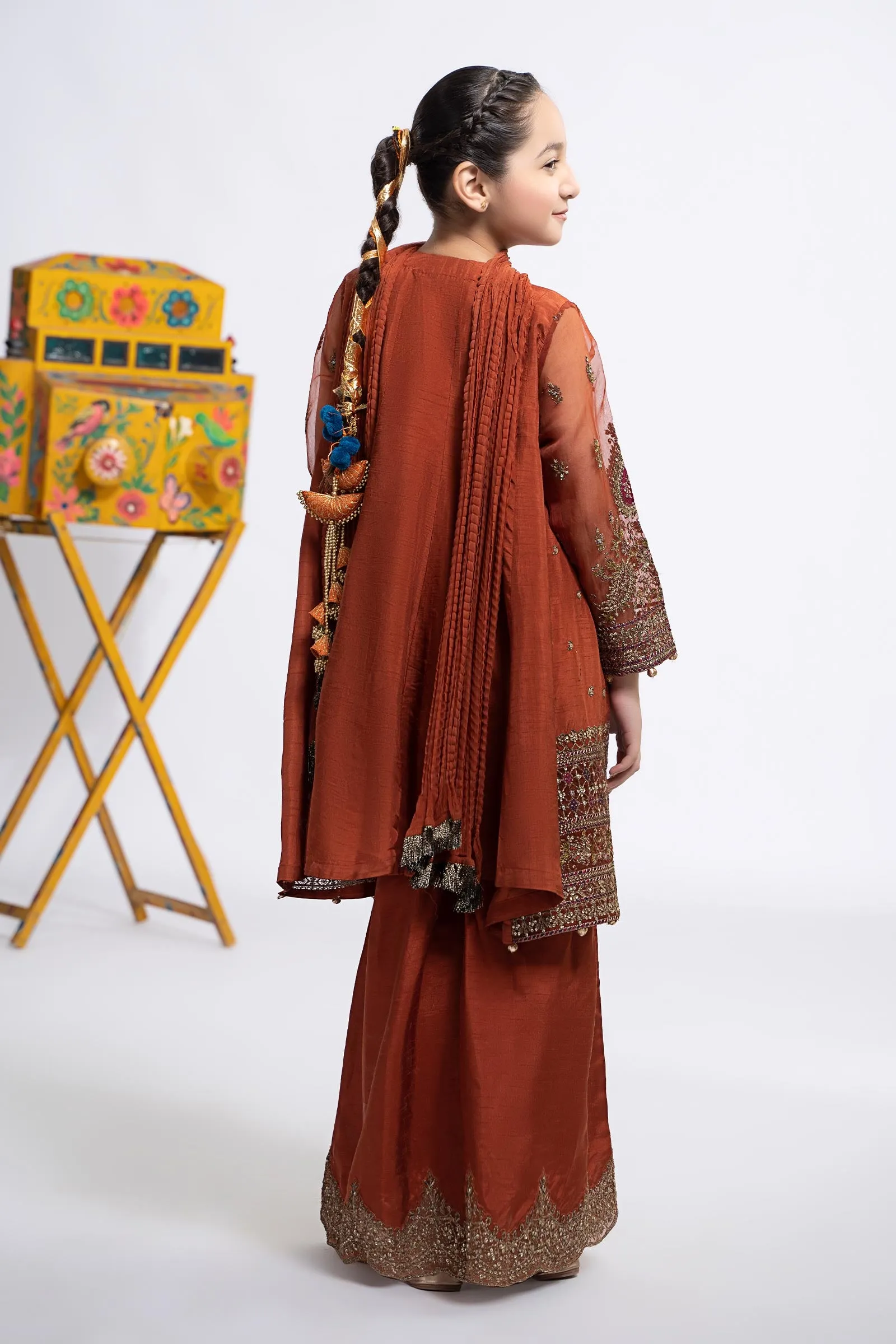 3 Piece Embroidered Raw Silk Suit | MKS-EF24-46