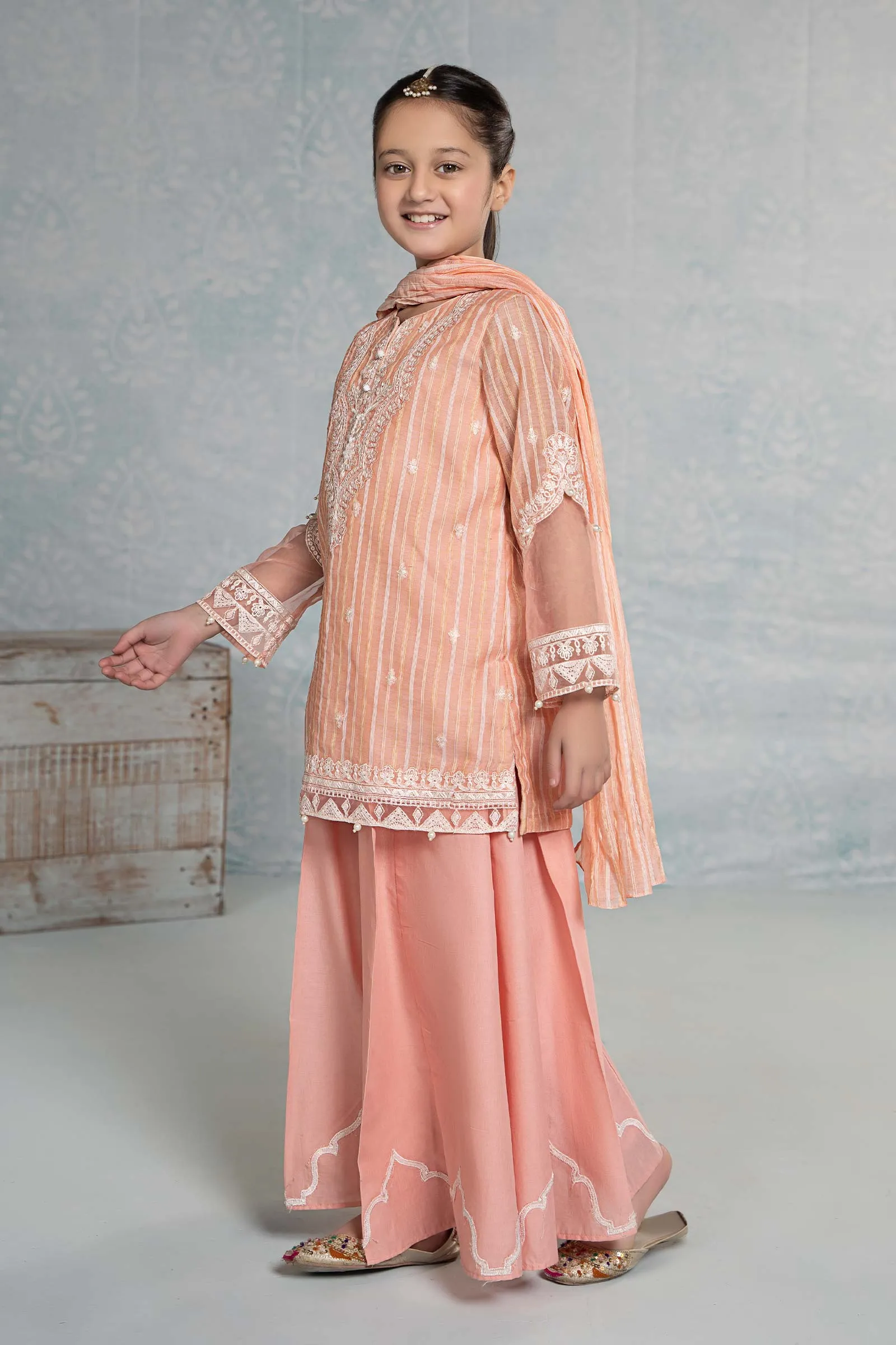 3 Piece Embroidered Stripecotton Suit | MKD-EF24-27