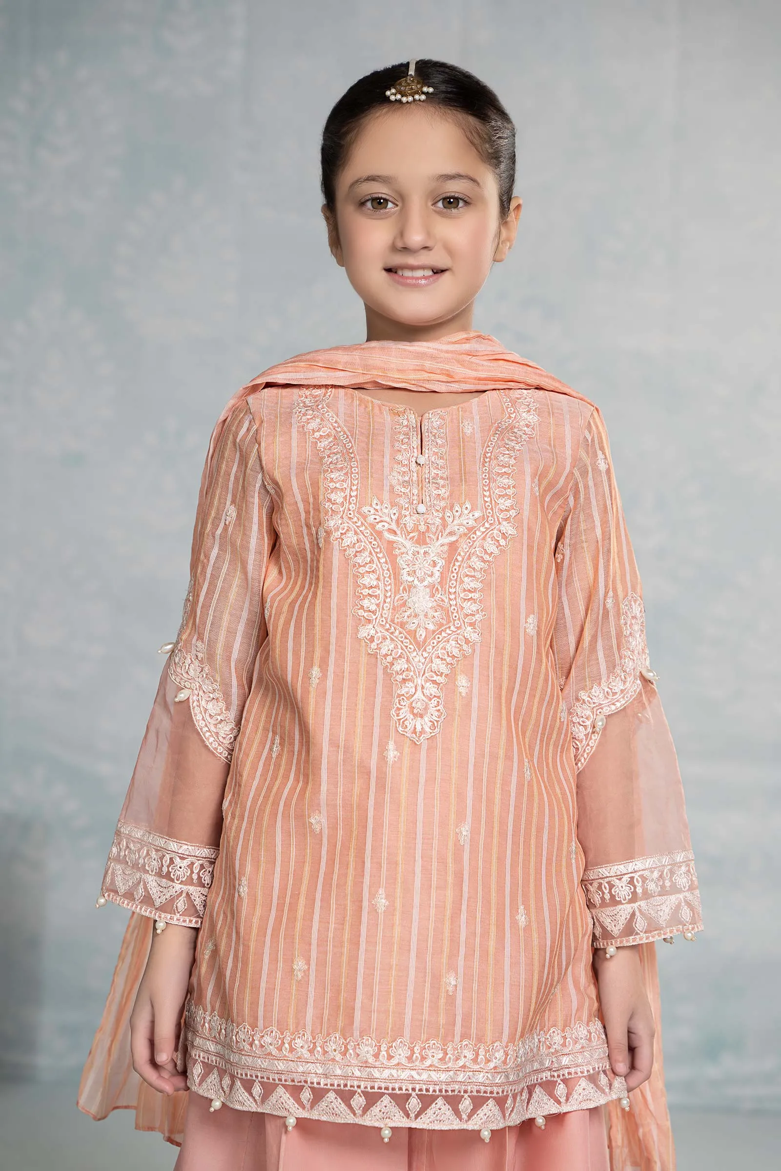 3 Piece Embroidered Stripecotton Suit | MKD-EF24-27