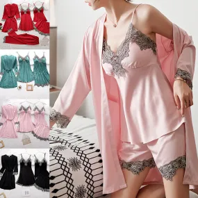 5pcs Pajama Set Women Kimono Robes Sets With Camisole And Pants