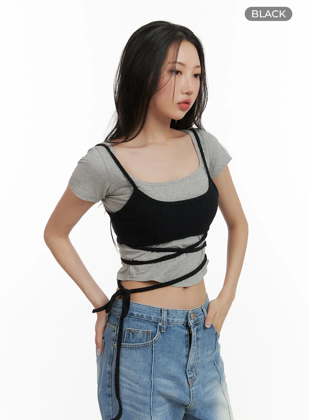 Acubi Tie-Waist Crop Tank Top CY403