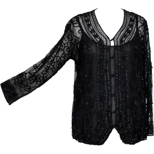 Adini Net and Ribbon Long Sleeve Sheer Ribbon and Bead Cardigan