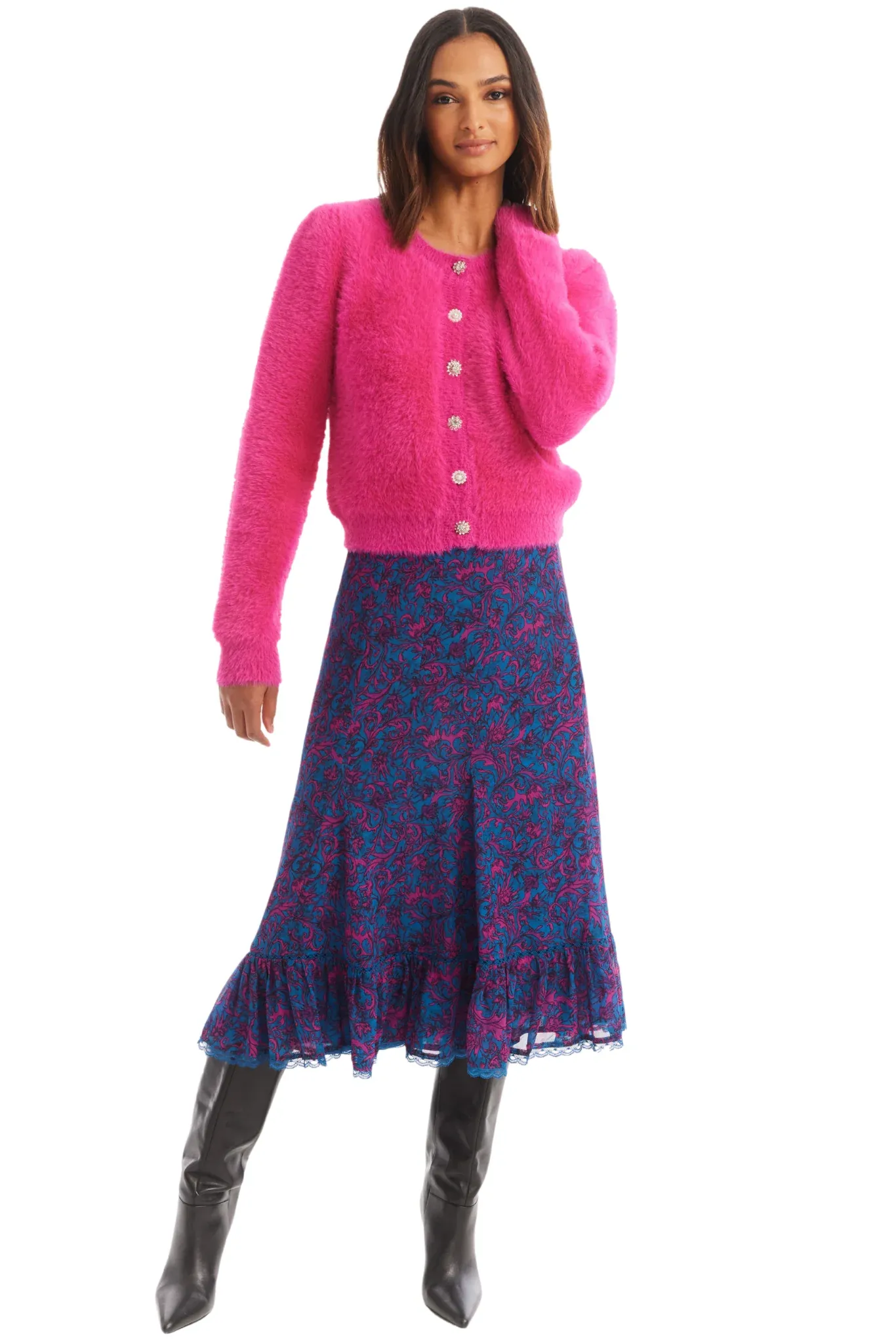 ALL Jeweled Sloan Hot Pink Cardigan