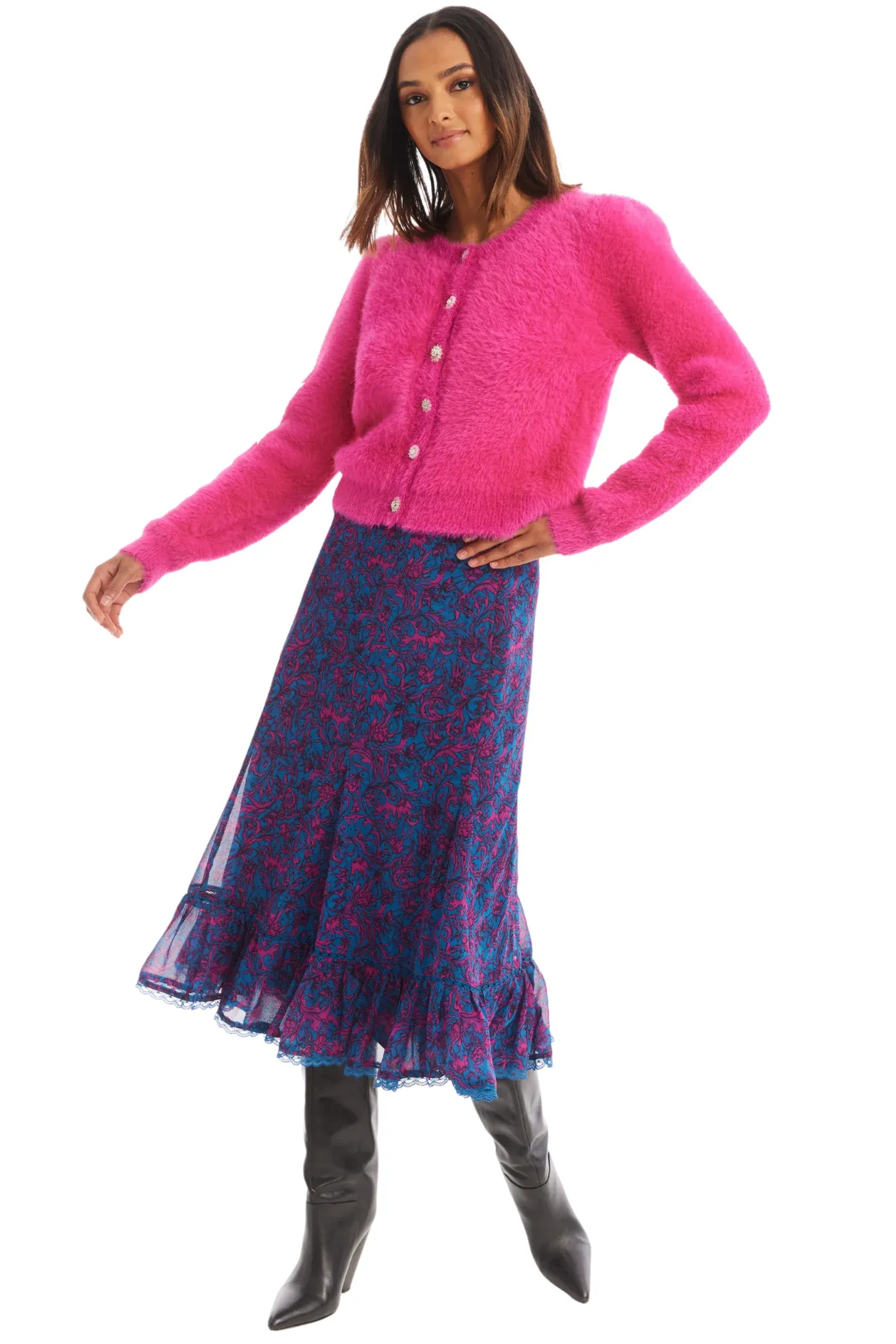 ALL Jeweled Sloan Hot Pink Cardigan