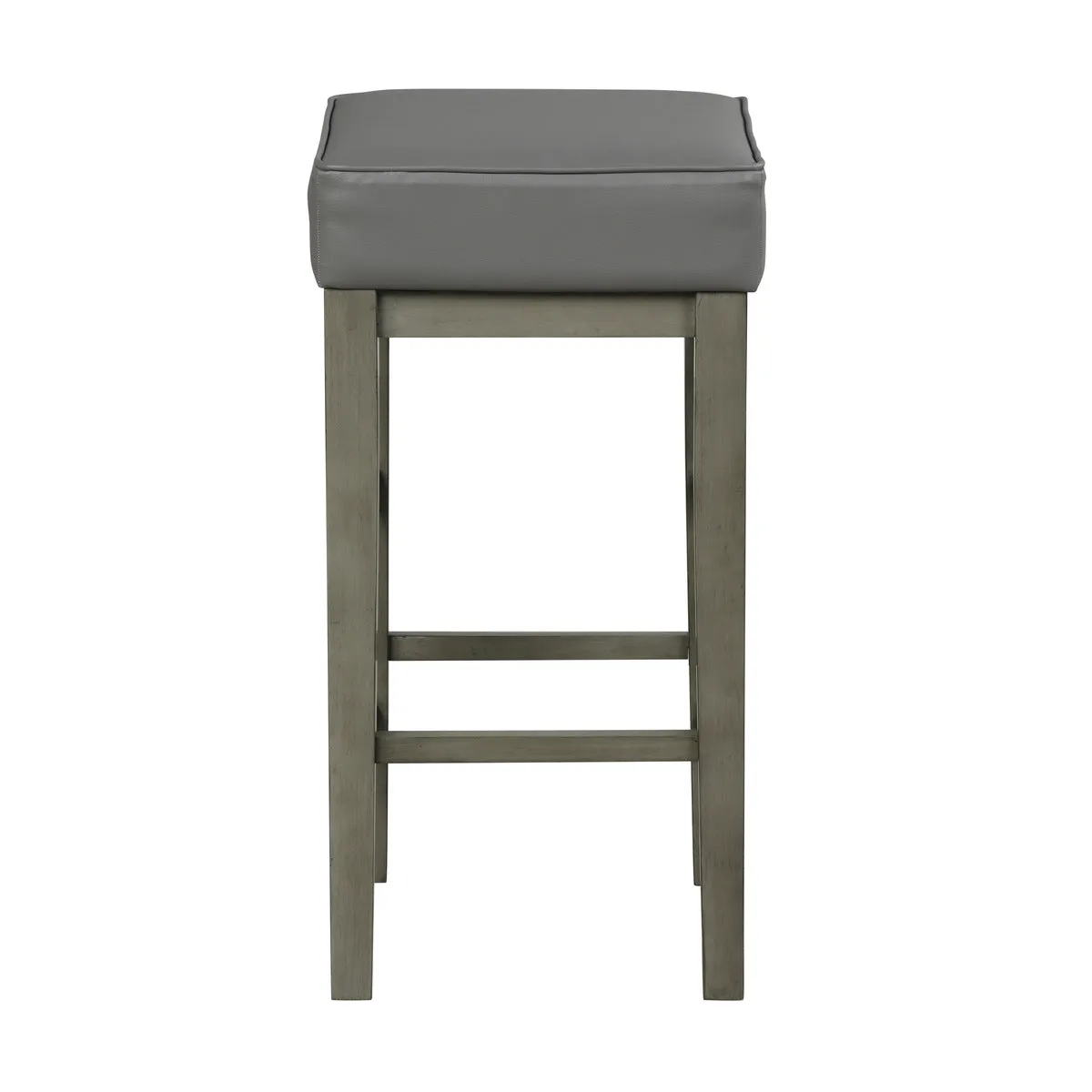 Antique Gray Bar Height Stool with Faux Leather Upholstery - Set of 2