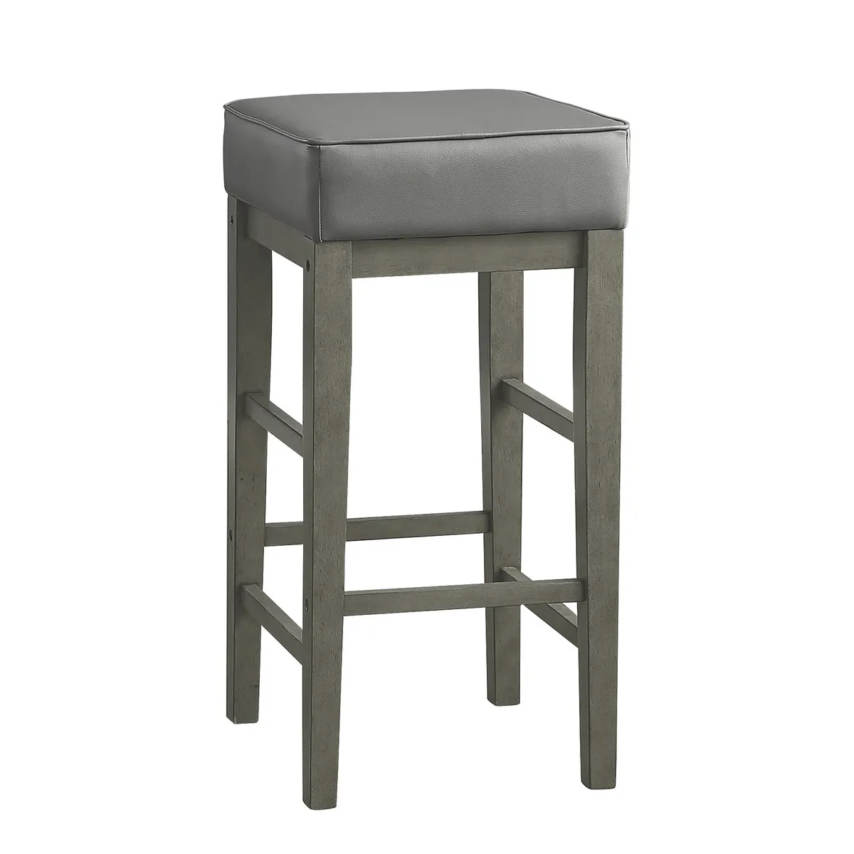 Antique Gray Bar Height Stool with Faux Leather Upholstery - Set of 2