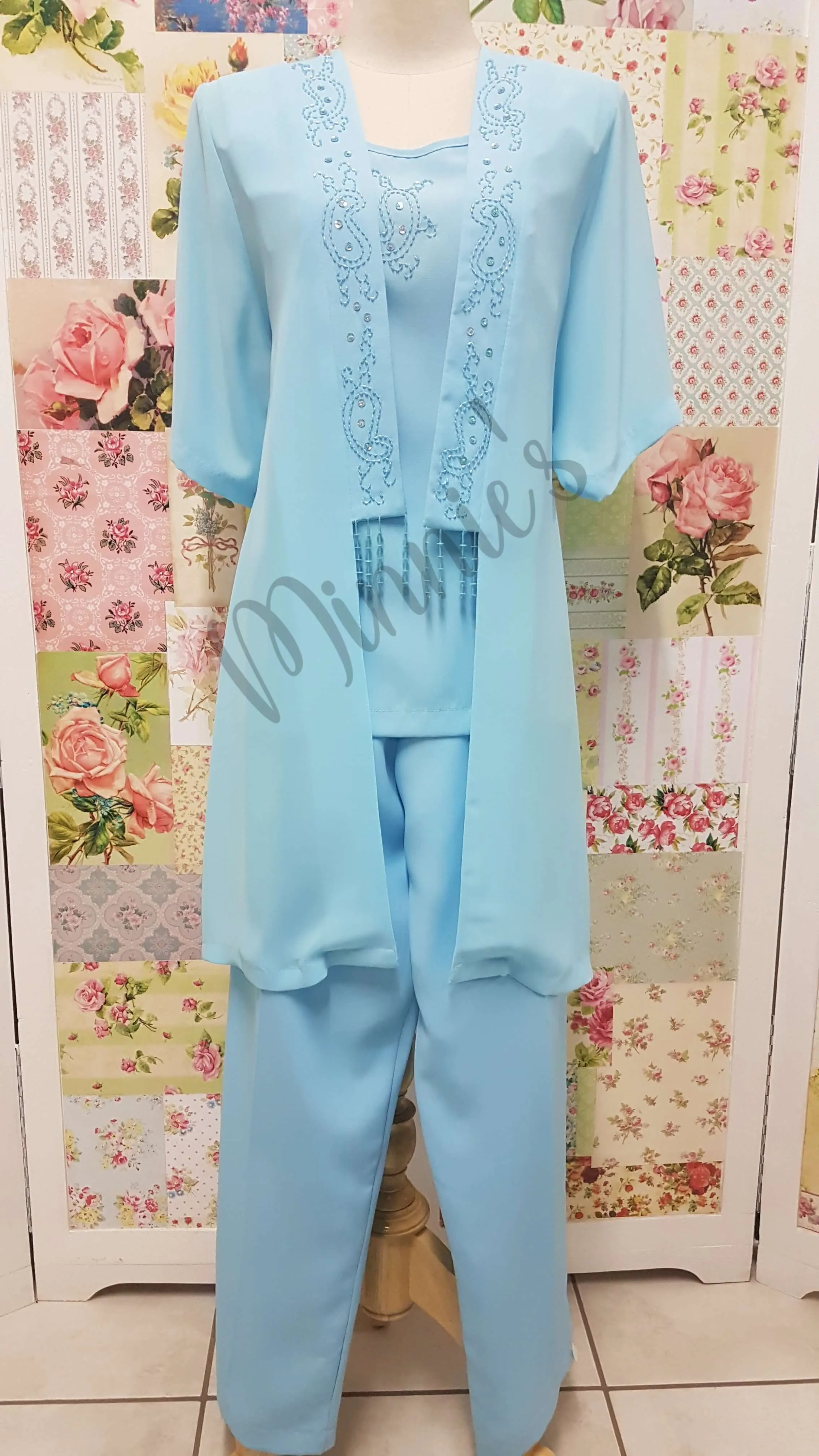 Aqua Blue 3-Piece Pants Set HE050