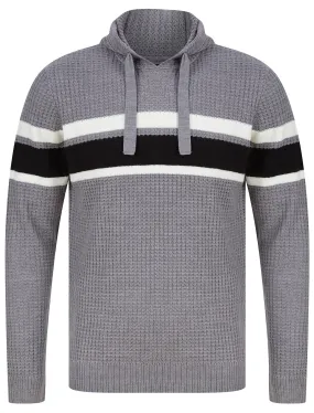 Arcs Textured Waffle Knit Pullover Hoodie in Mid Grey Marl - Dissident