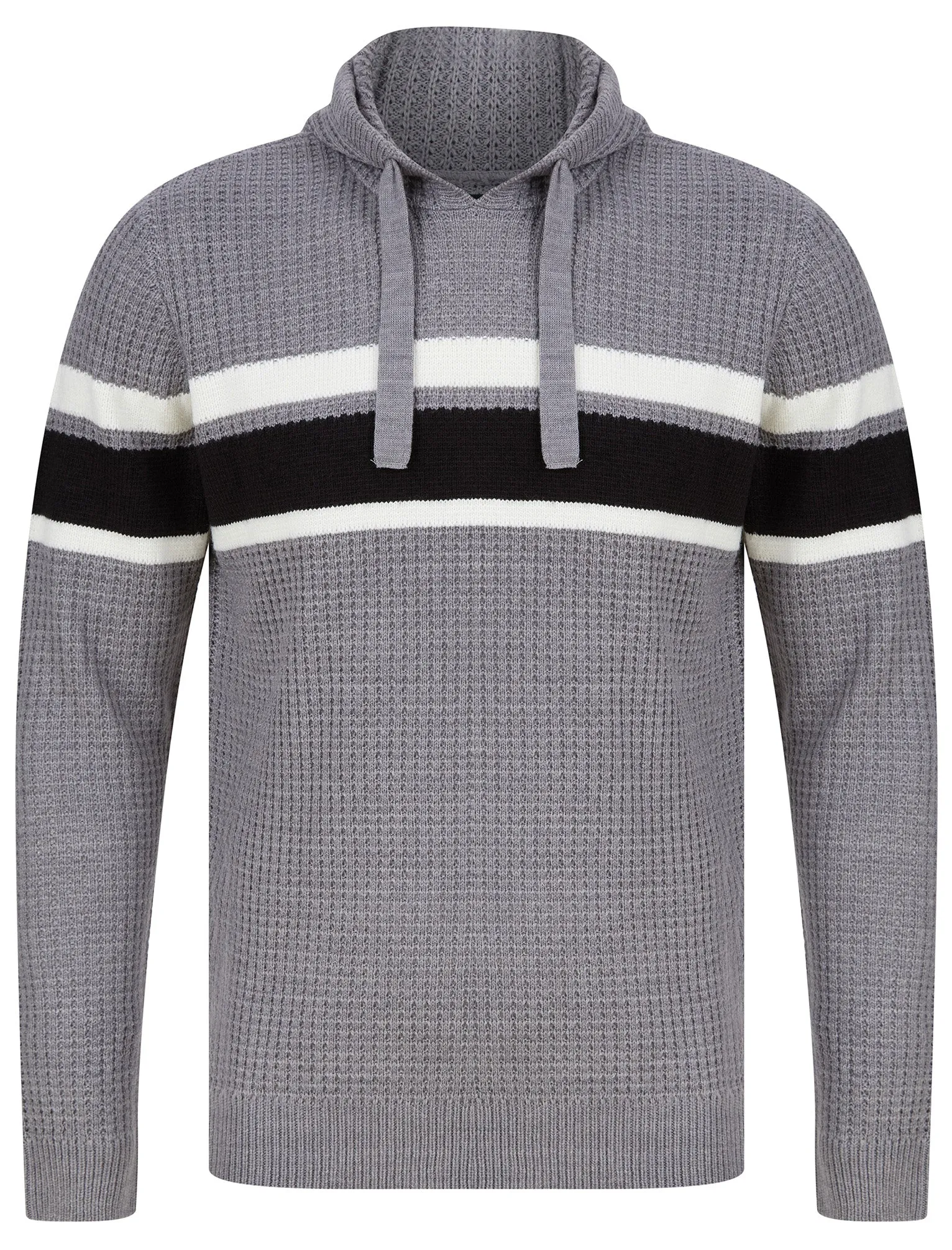 Arcs Textured Waffle Knit Pullover Hoodie in Mid Grey Marl - Dissident