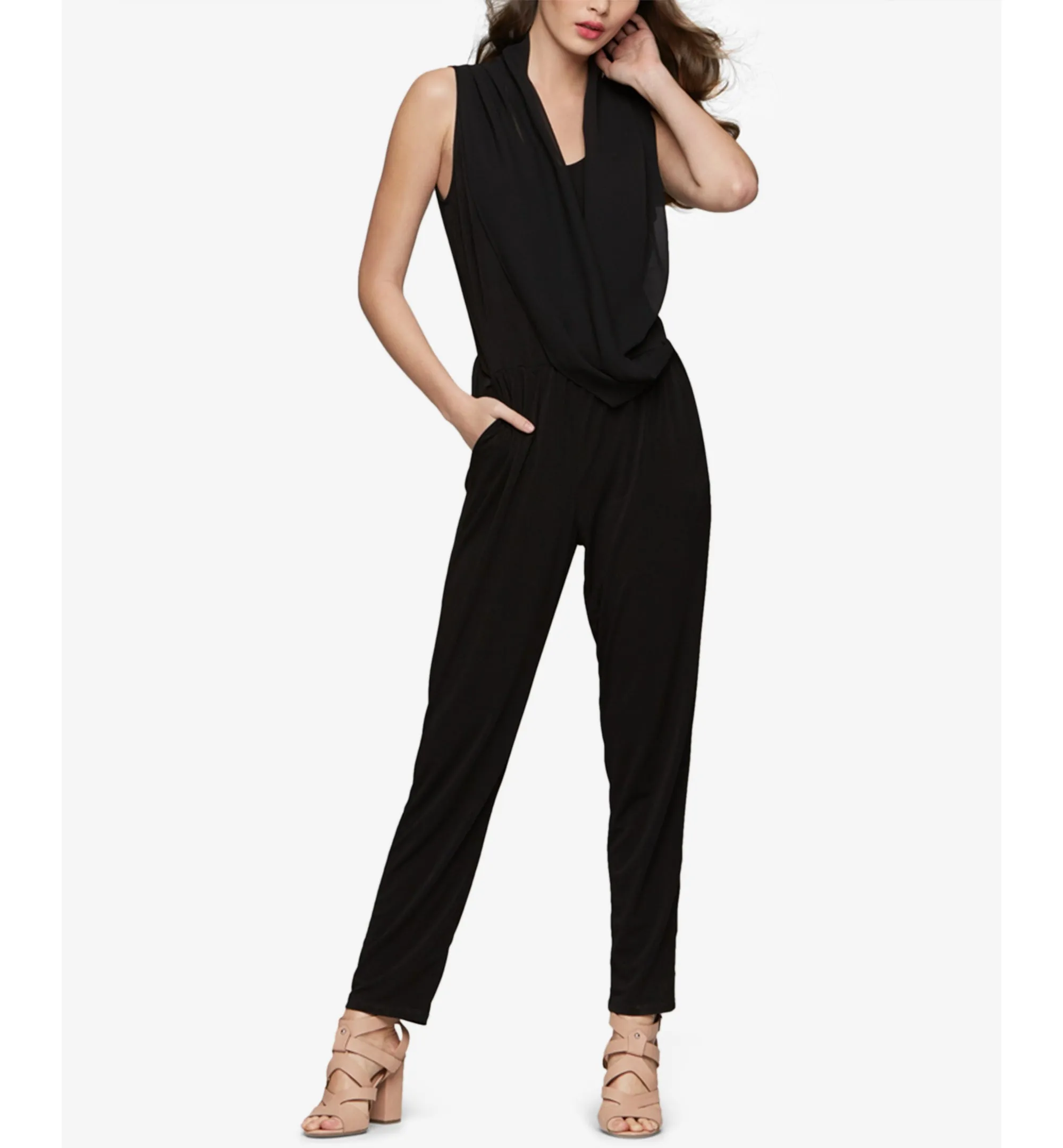 Bar III Women's Sleeveless Draped Jumpsuit, Black, Size Small