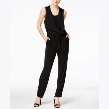 Bar III Women's Sleeveless Draped Jumpsuit, Black, Size Small