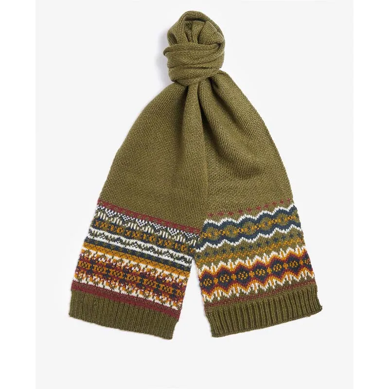 Barbour Fairisle Beanie & Scarf Gift Set - Olive