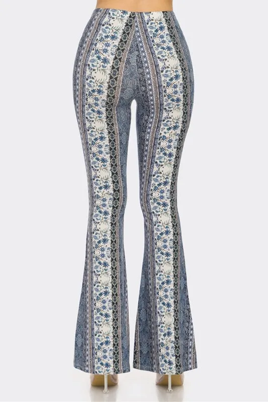 Bear Dance Floral Scroll Skinny Brushed Pants - Multi Light Denim