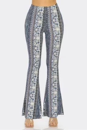 Bear Dance Floral Scroll Skinny Brushed Pants - Multi Light Denim