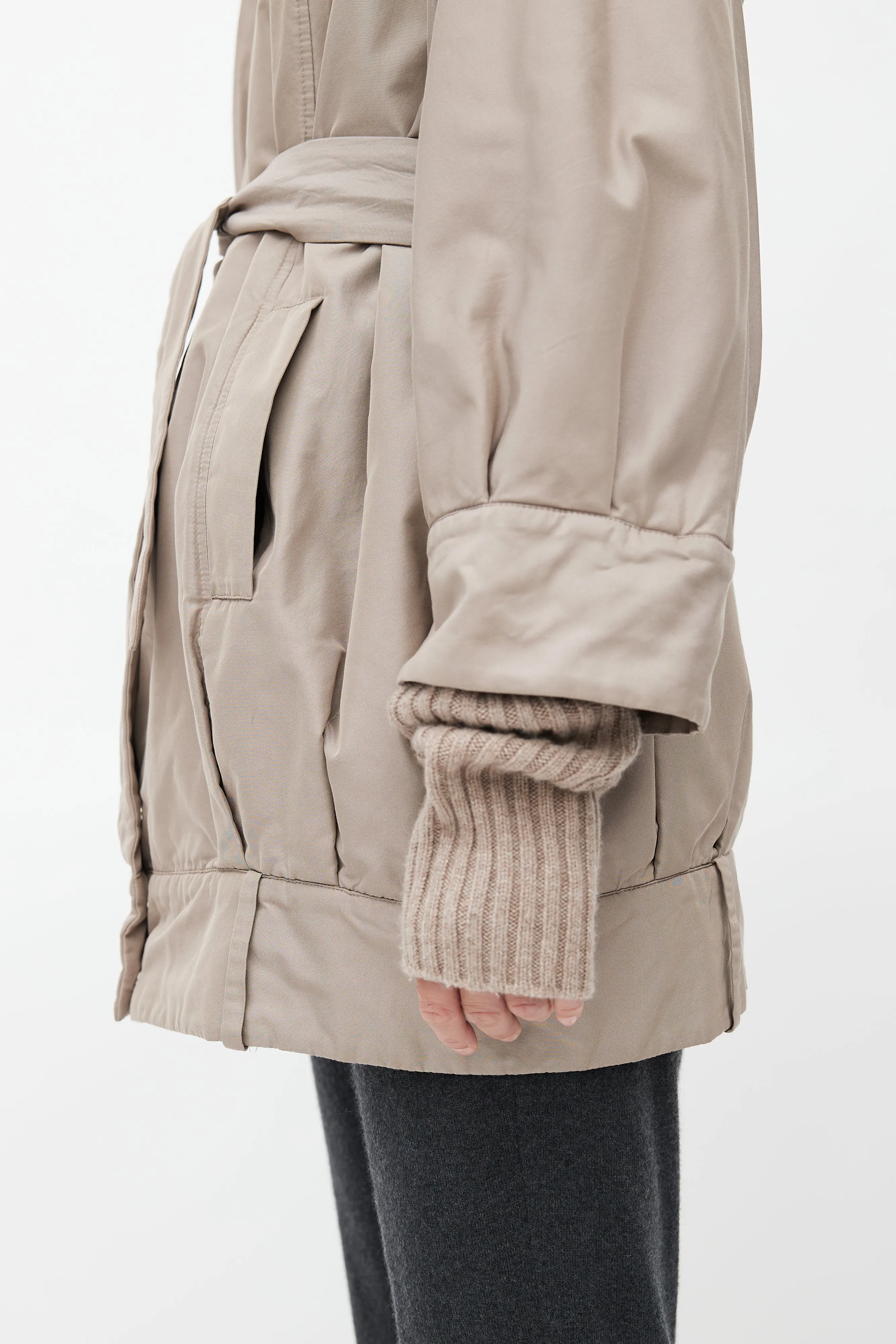 Beige Cashmere Lined Belted Jacket