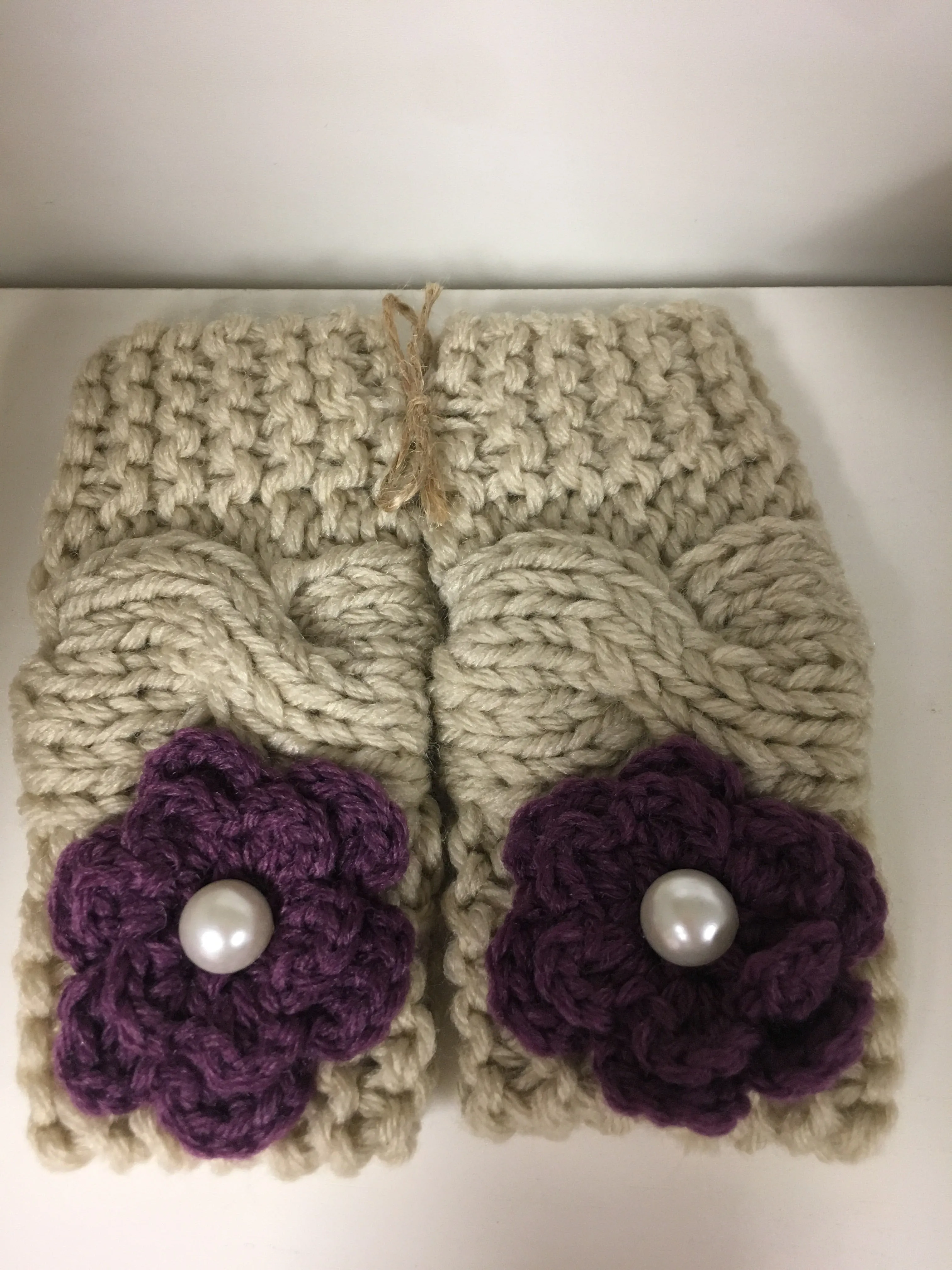 Beige flower leg warmers