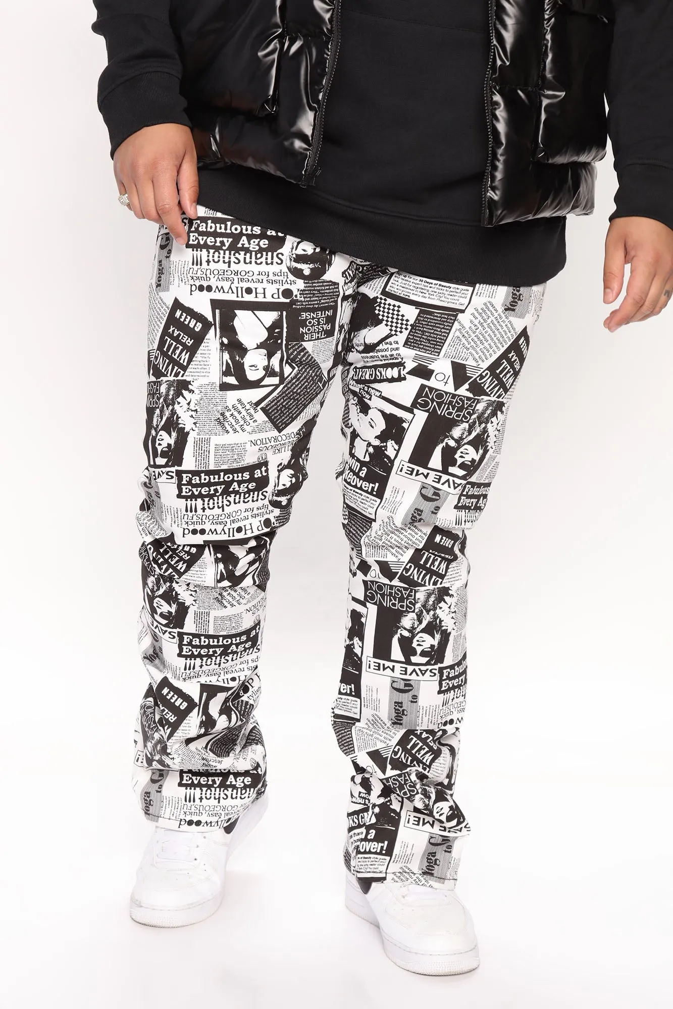 Big News Stacked Skinny Flared Pants - Black/White