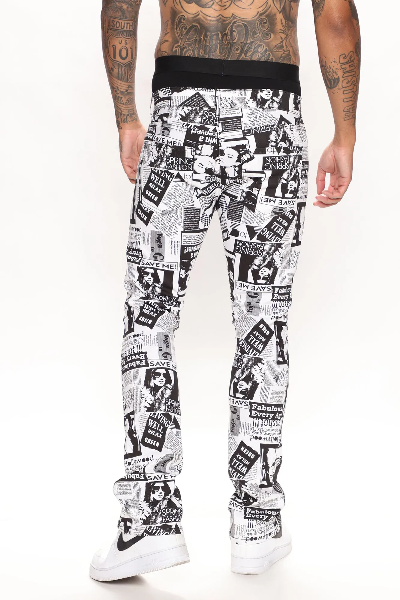 Big News Stacked Skinny Flared Pants - Black/White