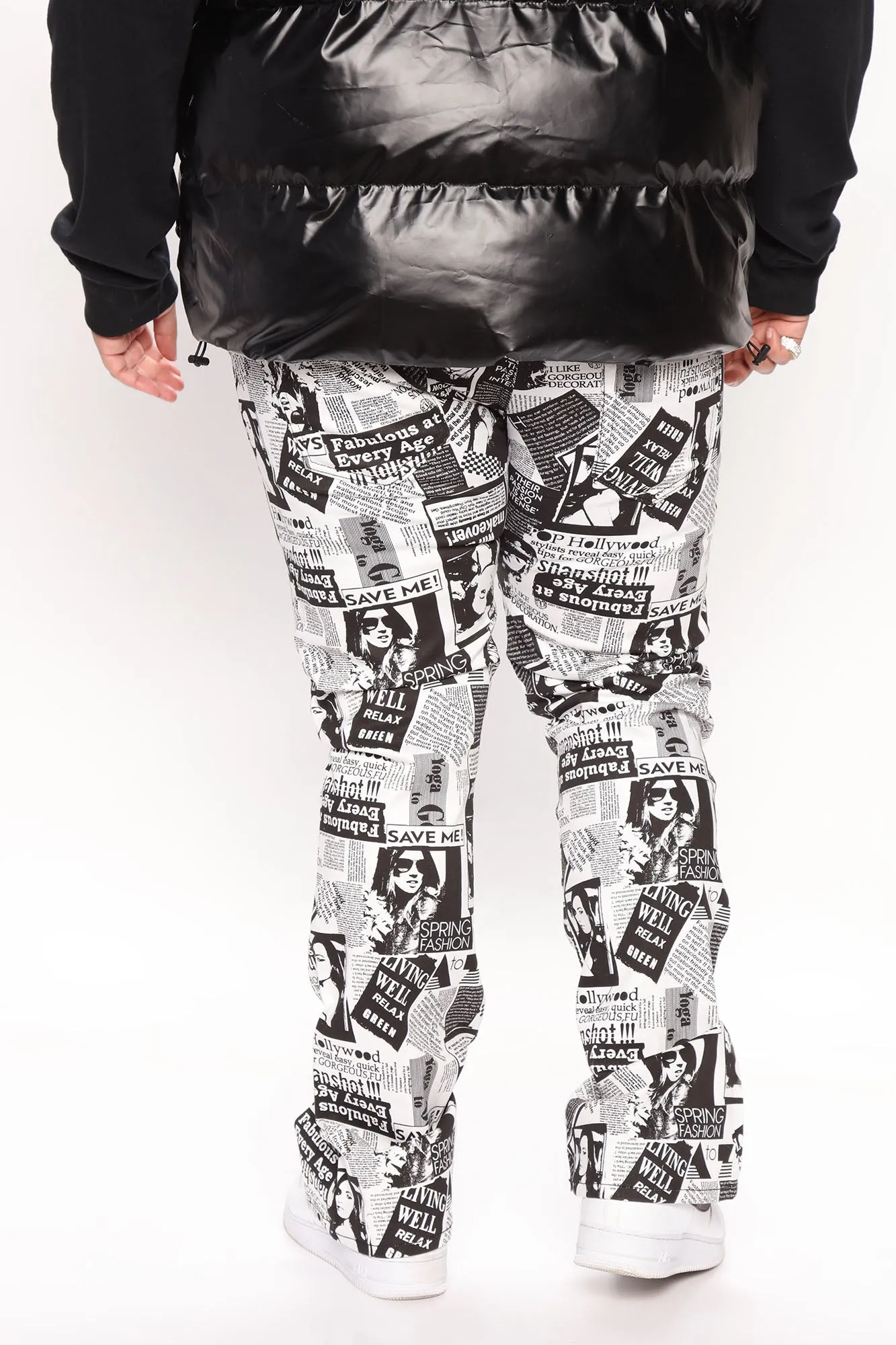 Big News Stacked Skinny Flared Pants - Black/White