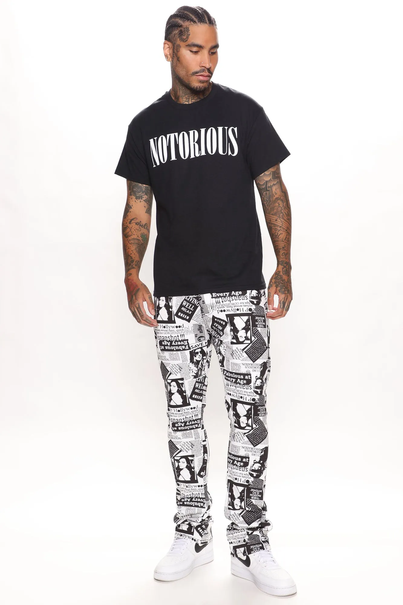 Big News Stacked Skinny Flared Pants - Black/White