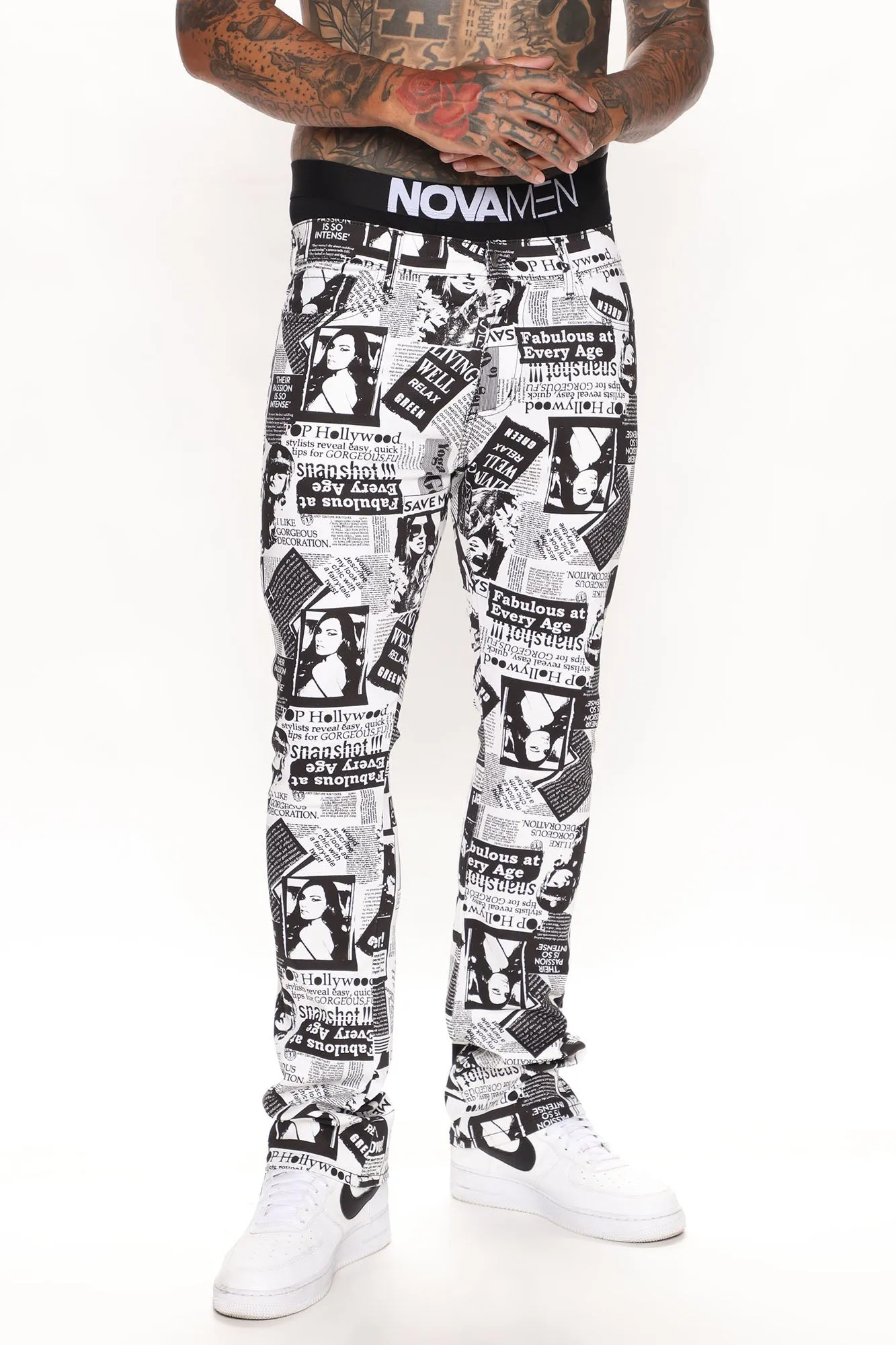 Big News Stacked Skinny Flared Pants - Black/White