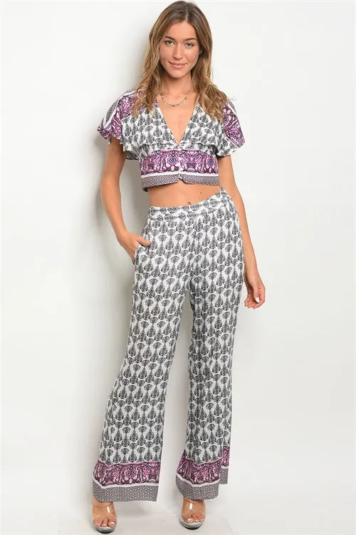 Black and White Crop Top and Palazzo Pants Set