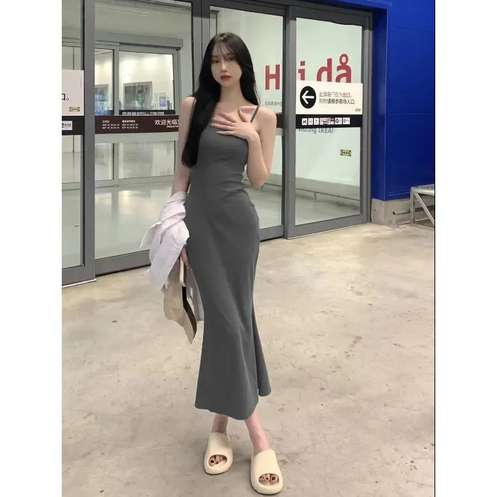 Black Camisole Dress Women's Clothing Summer Base Inner Wear Skirt Skinny Sheath Skirt Mid-Length Fishtail Mom Skirt