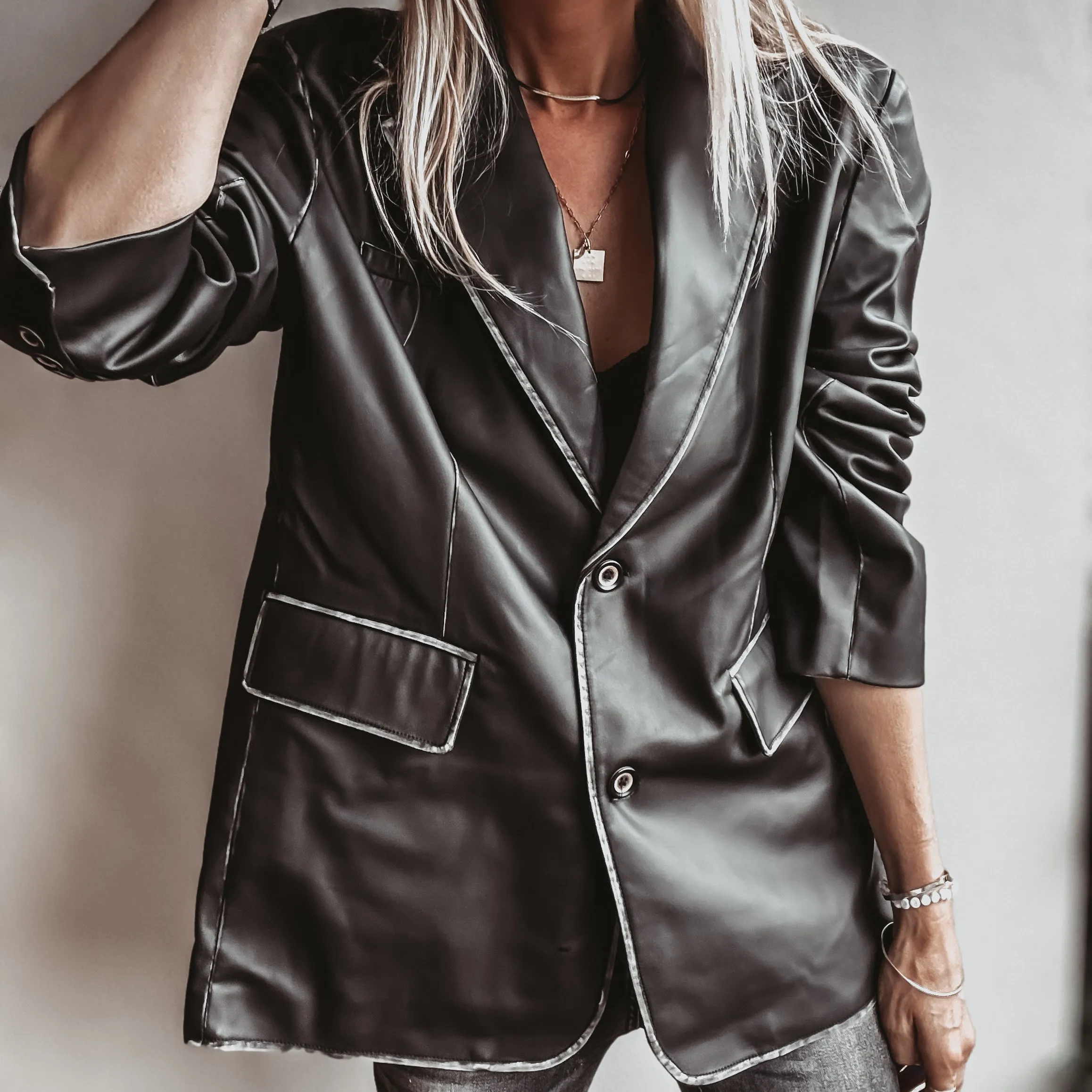 Black faux leather boyfriend blazer *NEW*