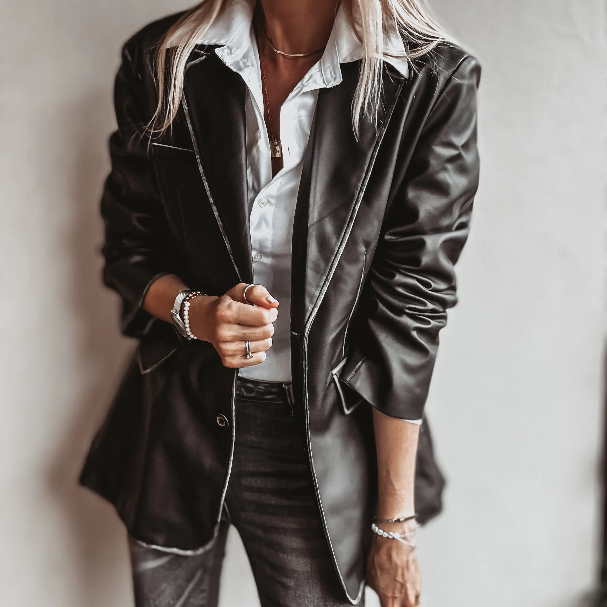 Black faux leather boyfriend blazer *NEW*