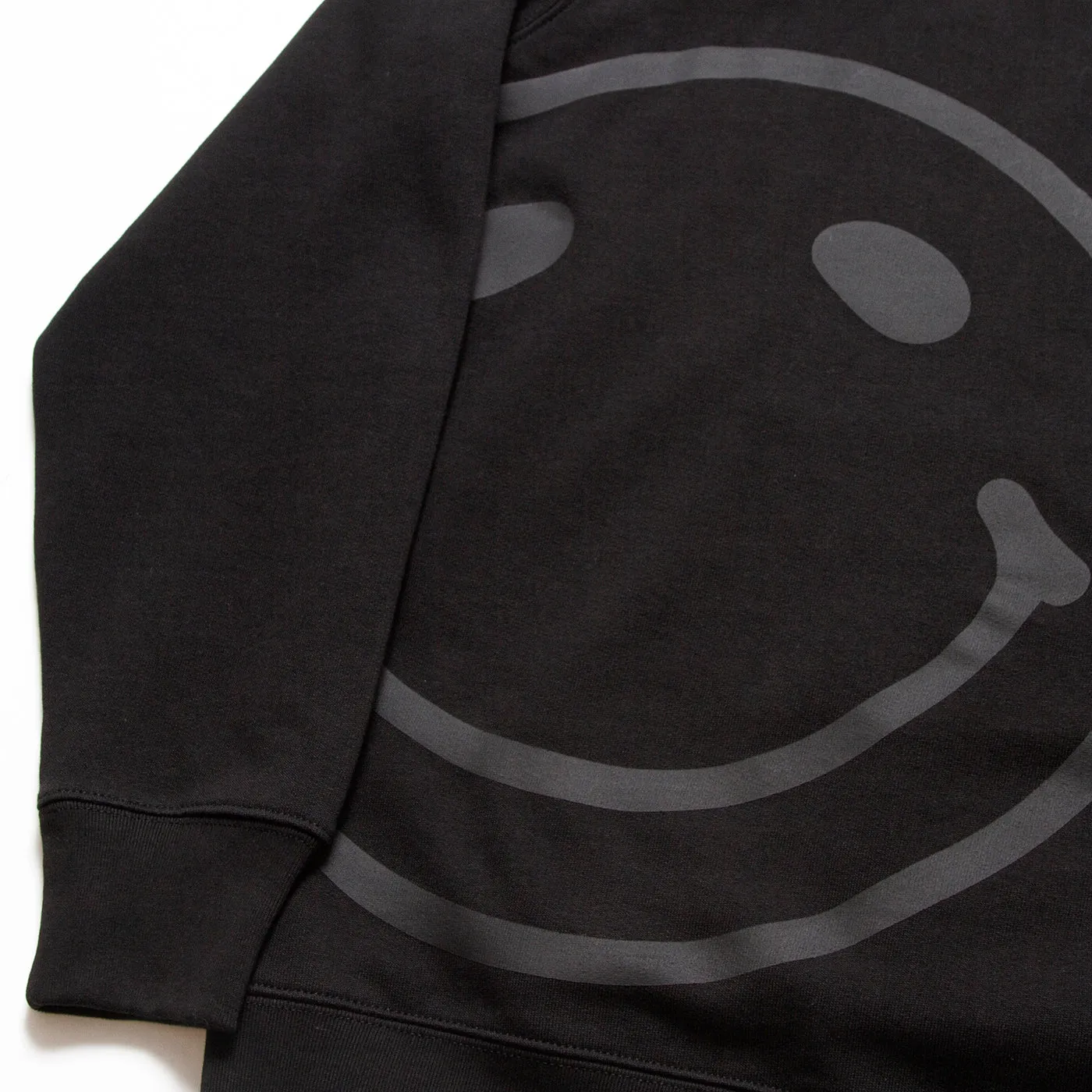 Black On Black Side Smiley Back  - Pullover Hood - Black