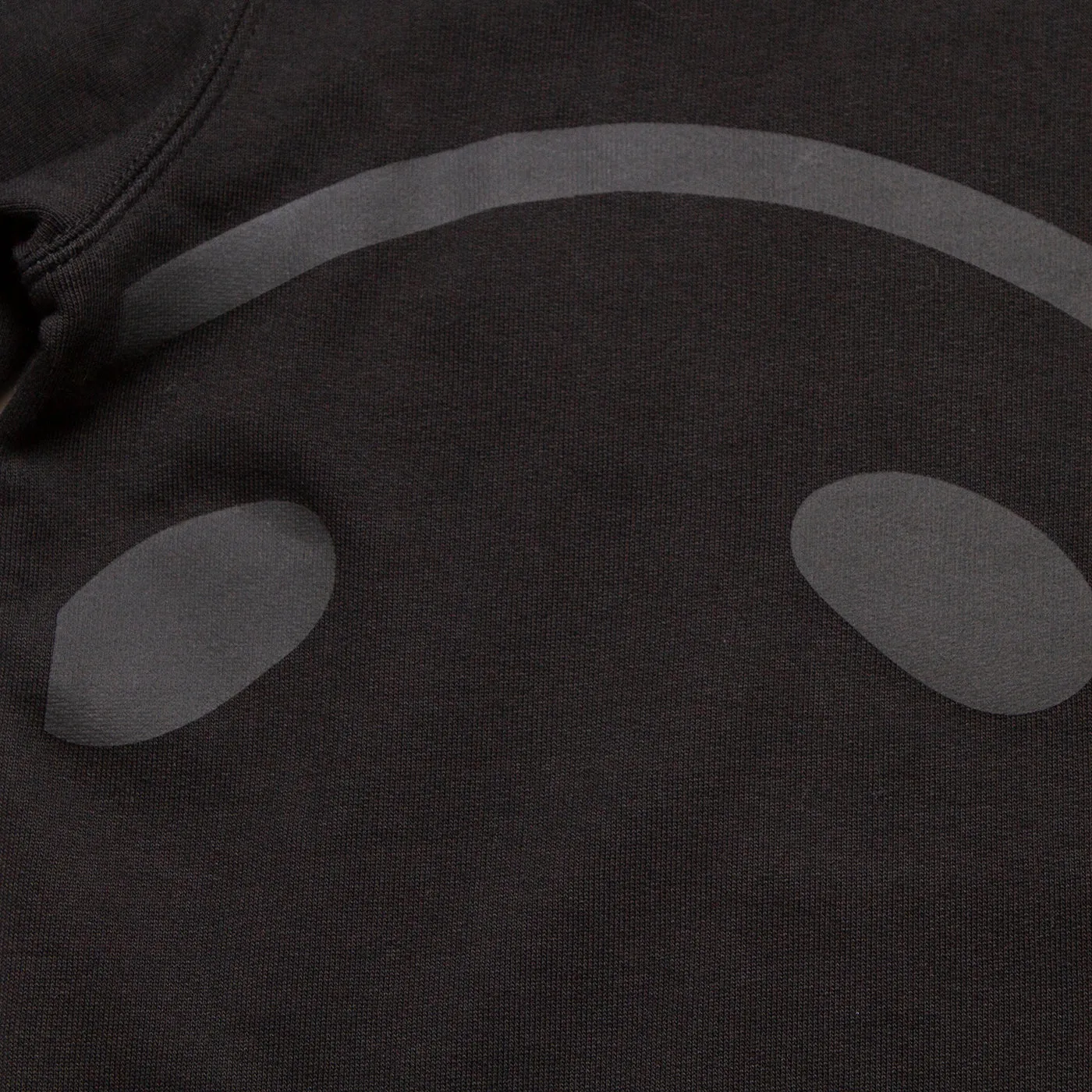 Black On Black Side Smiley Back  - Pullover Hood - Black