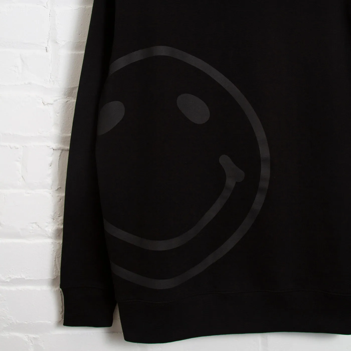 Black On Black Side Smiley Back  - Pullover Hood - Black