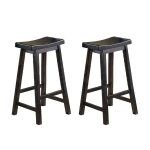 Black Solid Wood Bar Height Stool - 29" Pub Chair - Set of 2