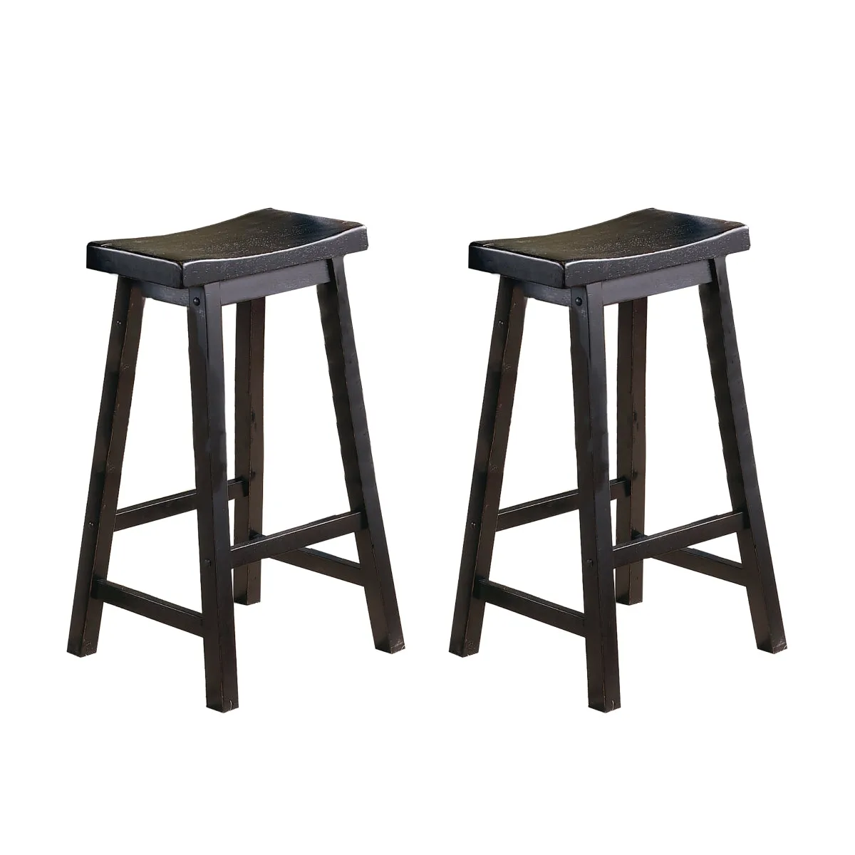 Black Solid Wood Bar Height Stool - 29" Pub Chair - Set of 2