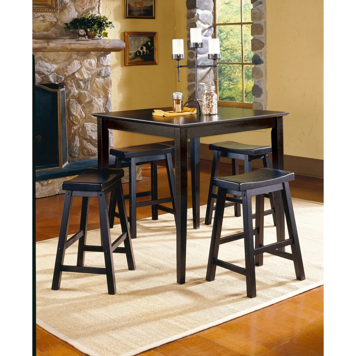 Black Solid Wood Bar Height Stool - 29" Pub Chair - Set of 2