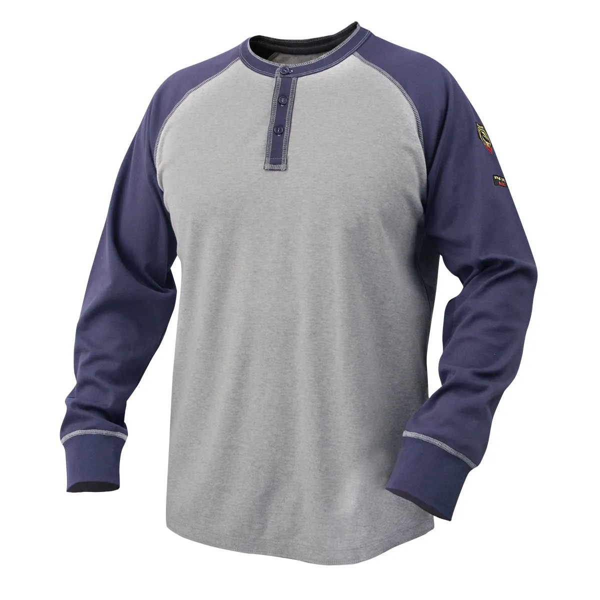 Black Stallion 7 oz. Flame-Resistant Cotton Jersey Henley, Navy/Gray - TF2520-NG