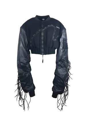 BLOCKED BOMBER JACKET WITH FRINGING