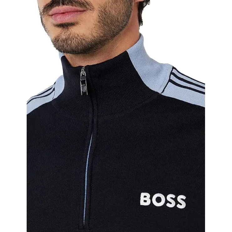 BOSS Zolkar Colour Block 1/4 Zip Pullover - Navy