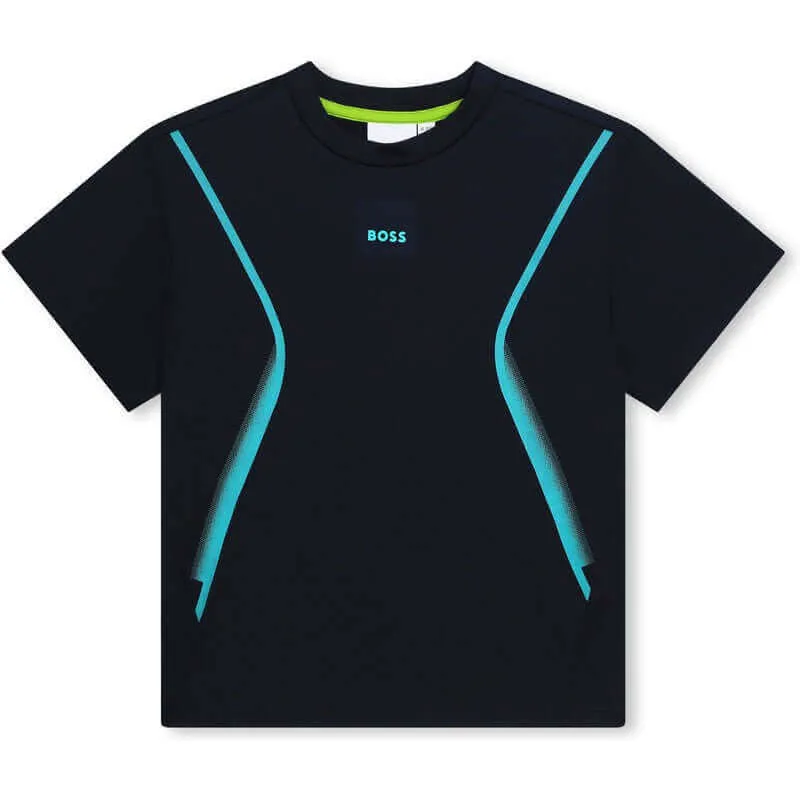 Boys Navy & Aqua Blue Short Sleeve T-Shirt