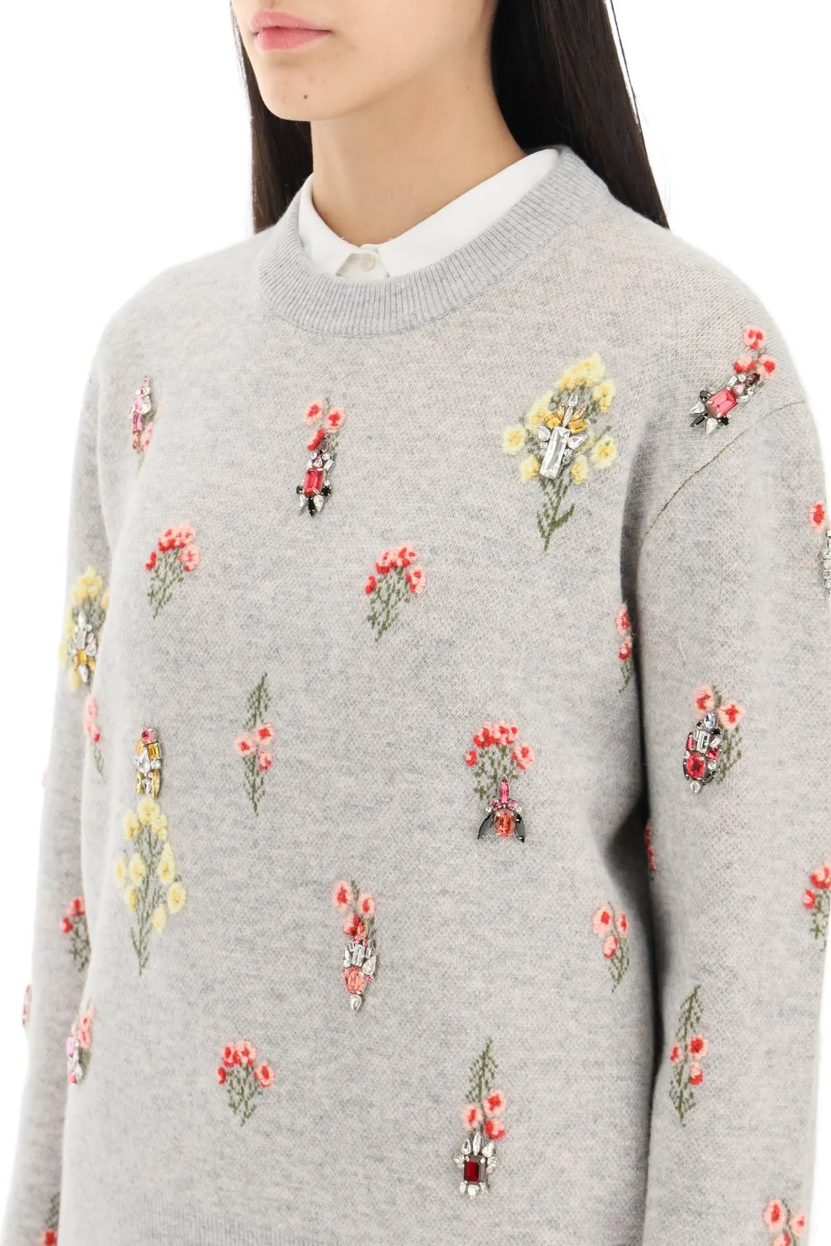 Burberry 'lorena' pullover with floral embroidery and crystals