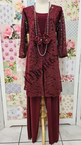 Burgundy 3-Piece Pants Set LR0583