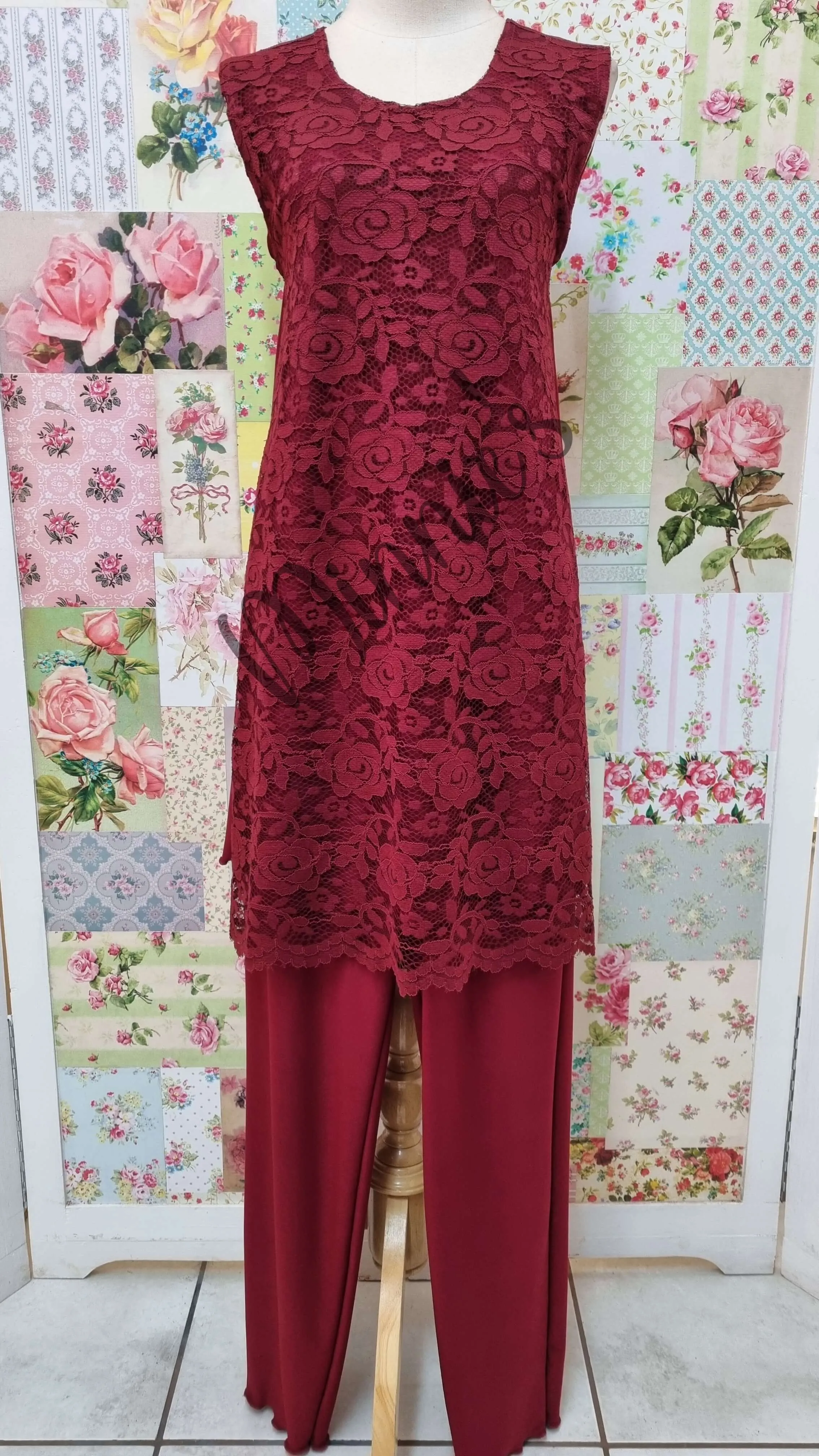 Burgundy 3-Piece Pants Set LR0597