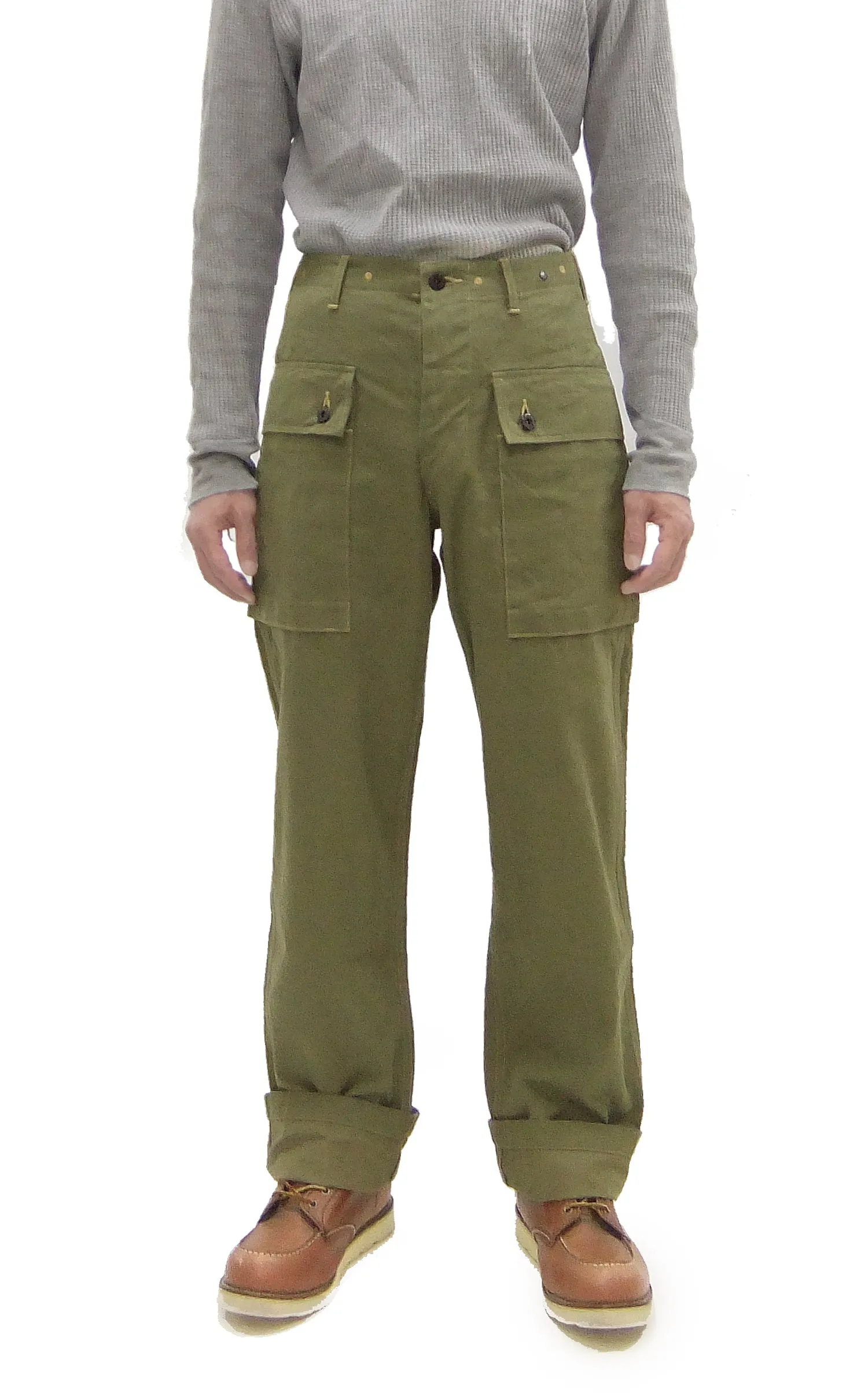 Buzz Rickson Cargo Pants Men's USMC P44 Combat Herringbone Trousers HBT P-44 Monkey Pants BR42501 Olive