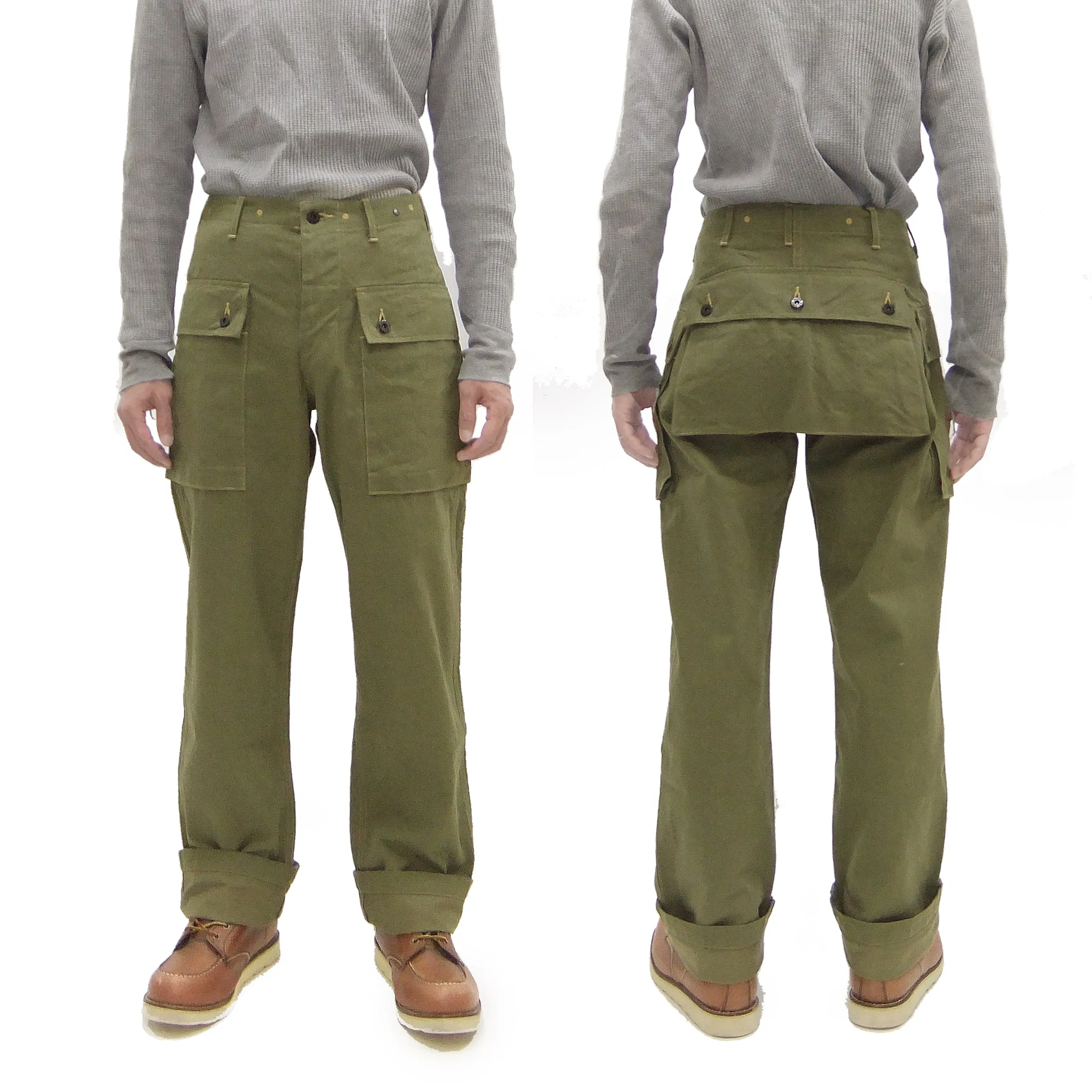 Buzz Rickson Cargo Pants Men's USMC P44 Combat Herringbone Trousers HBT P-44 Monkey Pants BR42501 Olive