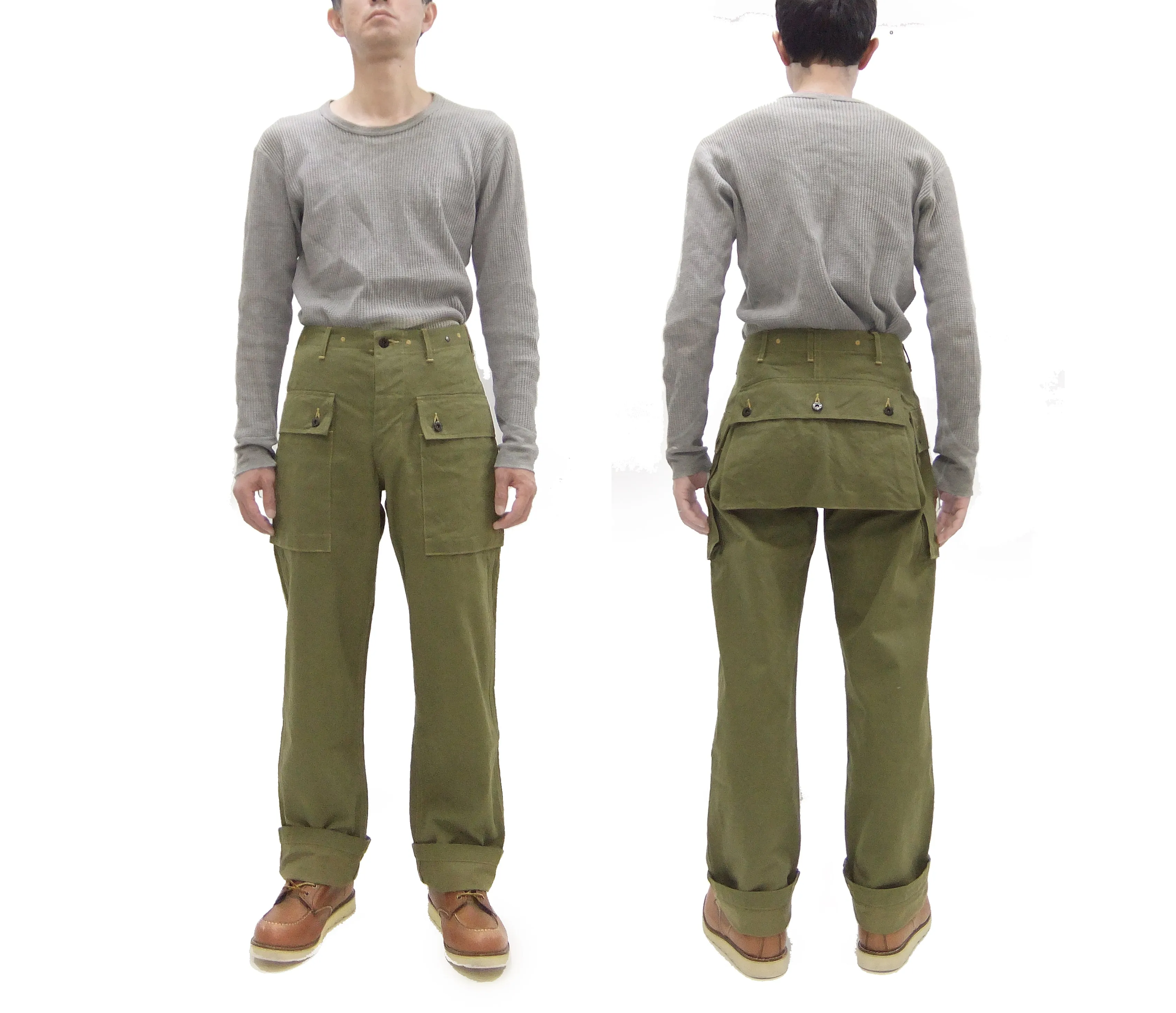 Buzz Rickson Cargo Pants Men's USMC P44 Combat Herringbone Trousers HBT P-44 Monkey Pants BR42501 Olive