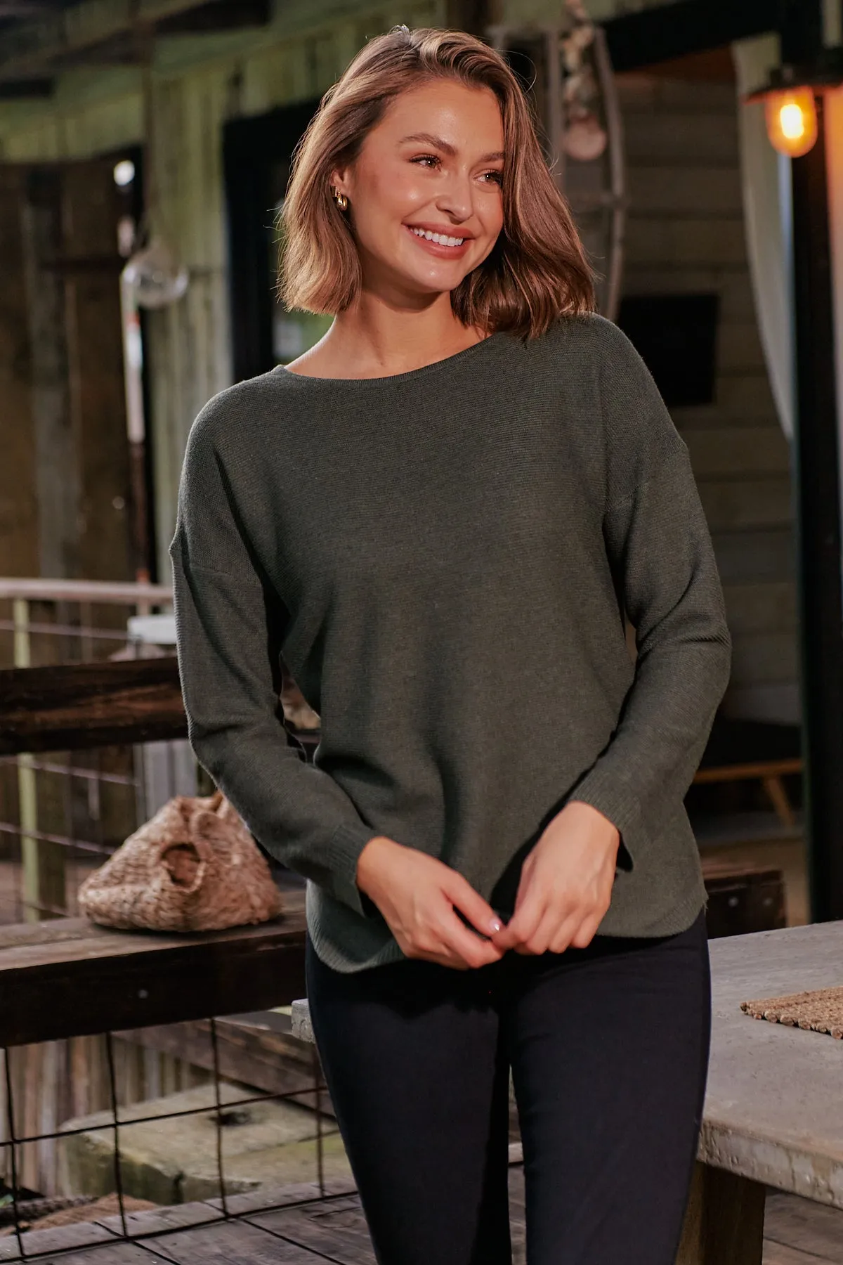 Cameron Long Sleeve Pullover Khaki Knit