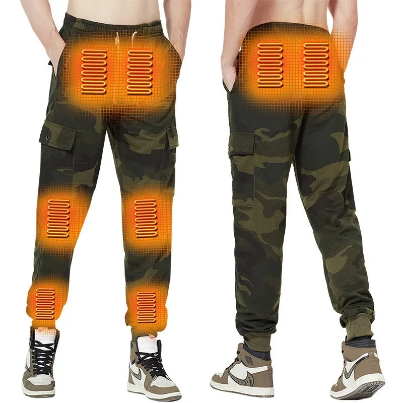 Camouflage Heated Cargo Pants With Portable Charger - Multi-Pocket Outdoor Trousers for Hunting, Fishing